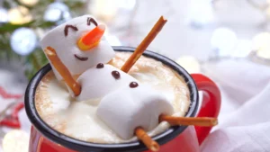 hot chocolate winter blue snowman